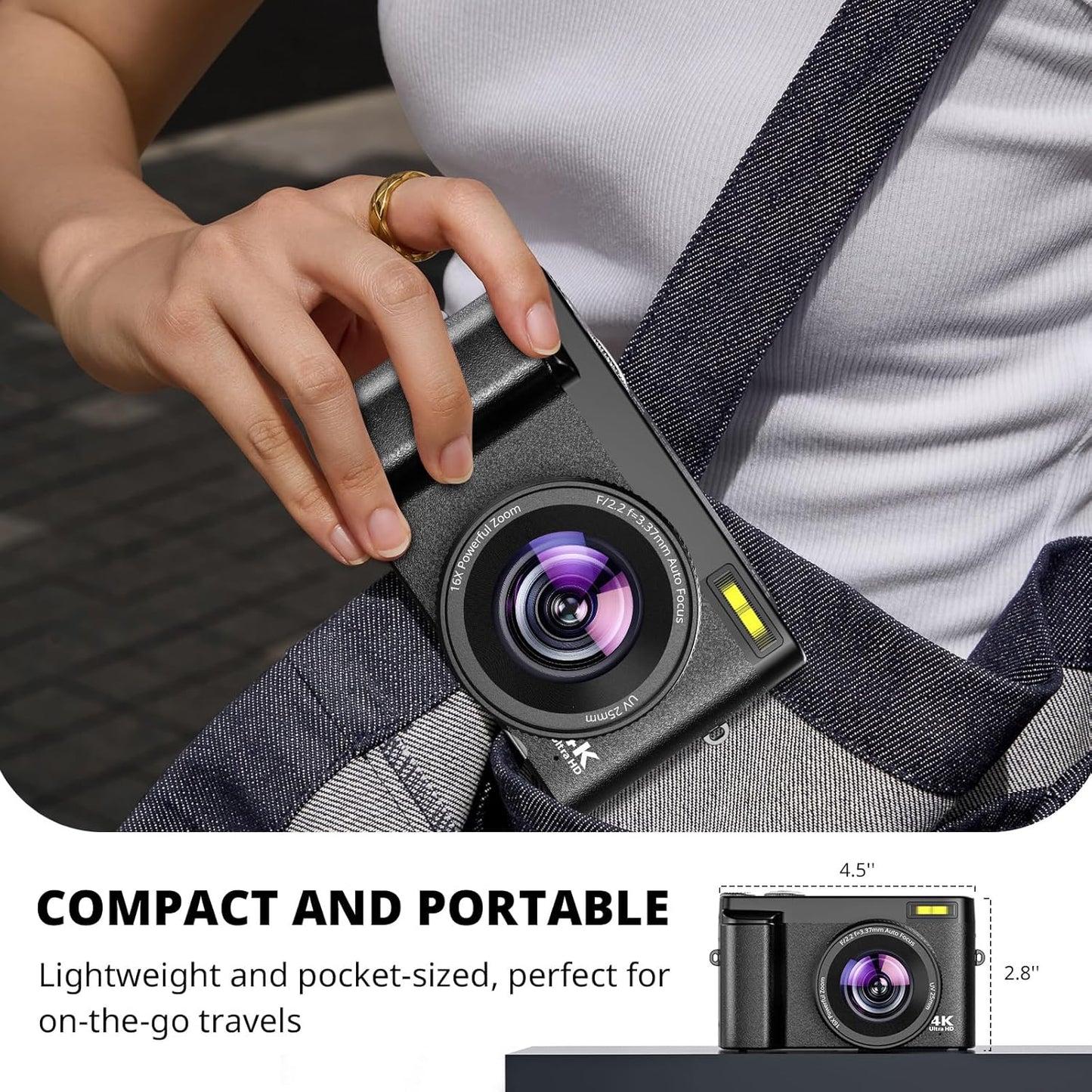 4K Digital Camera for Photography Autofocus, 2024 Latest 48MP Vlogging Camera for Youtube with SD Card, 2 Batteries, 3" 180°Flip Screen Compact Travel Camera for Teens with 16X Zoom, Anti-Shake,Black