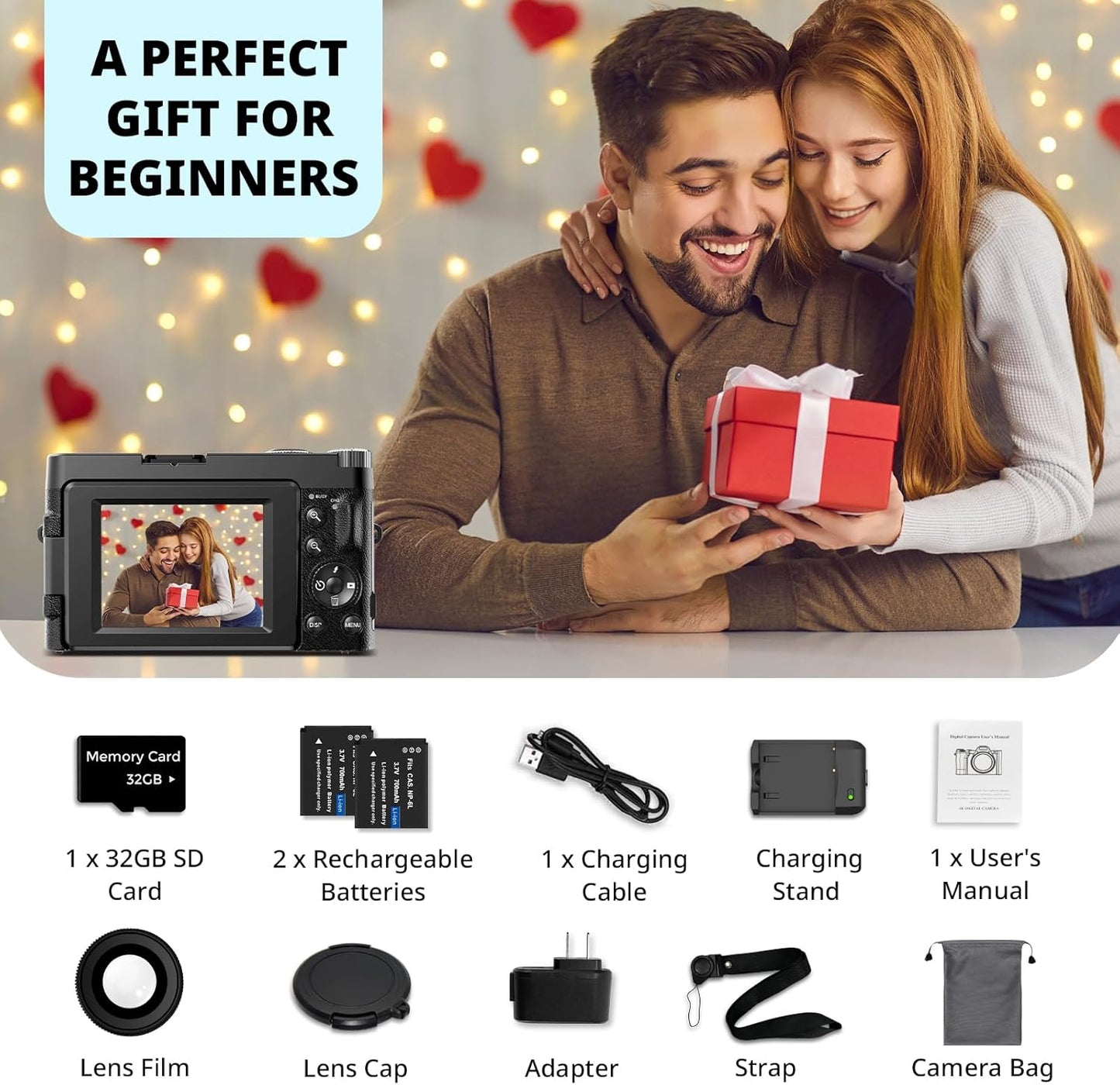 4K Digital Camera for Photography Autofocus, 2024 Latest 48MP Vlogging Camera for Youtube with SD Card, 2 Batteries, 3" 180°Flip Screen Compact Travel Camera for Teens with 16X Zoom, Anti-Shake,Black