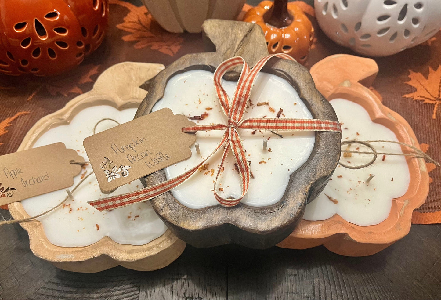 Pumpkin Wood Bowl Candle: Soy Blend, 3-Wick, Fall, Home Decor, Gift, Halloween, Table Decor, Housewarming