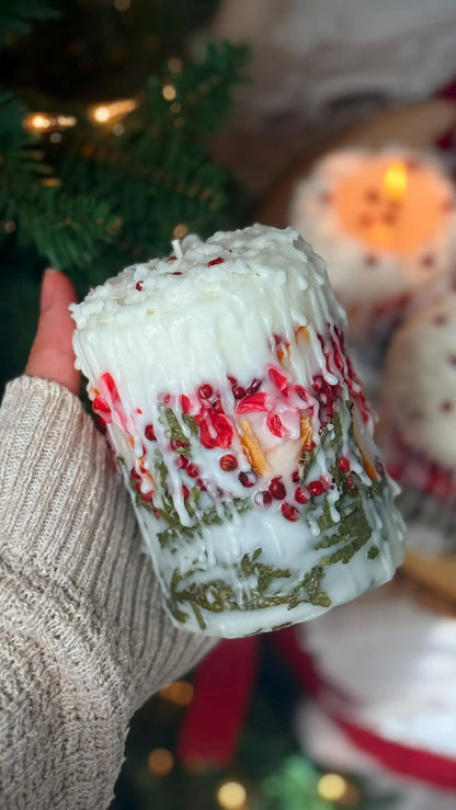 Christmas Candle: Rustic Holiday Decor with Fir Sprigs, Orange and Spices