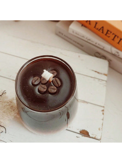 450G Coffee Ice American Black Coffee+Coffee Beans Real Aromatherapy Candle Shooting Props with Hand Gifts, Glass Cups, Jelly Wax Exquisite Gifts, Strong Aroma Aromatherapy Candles