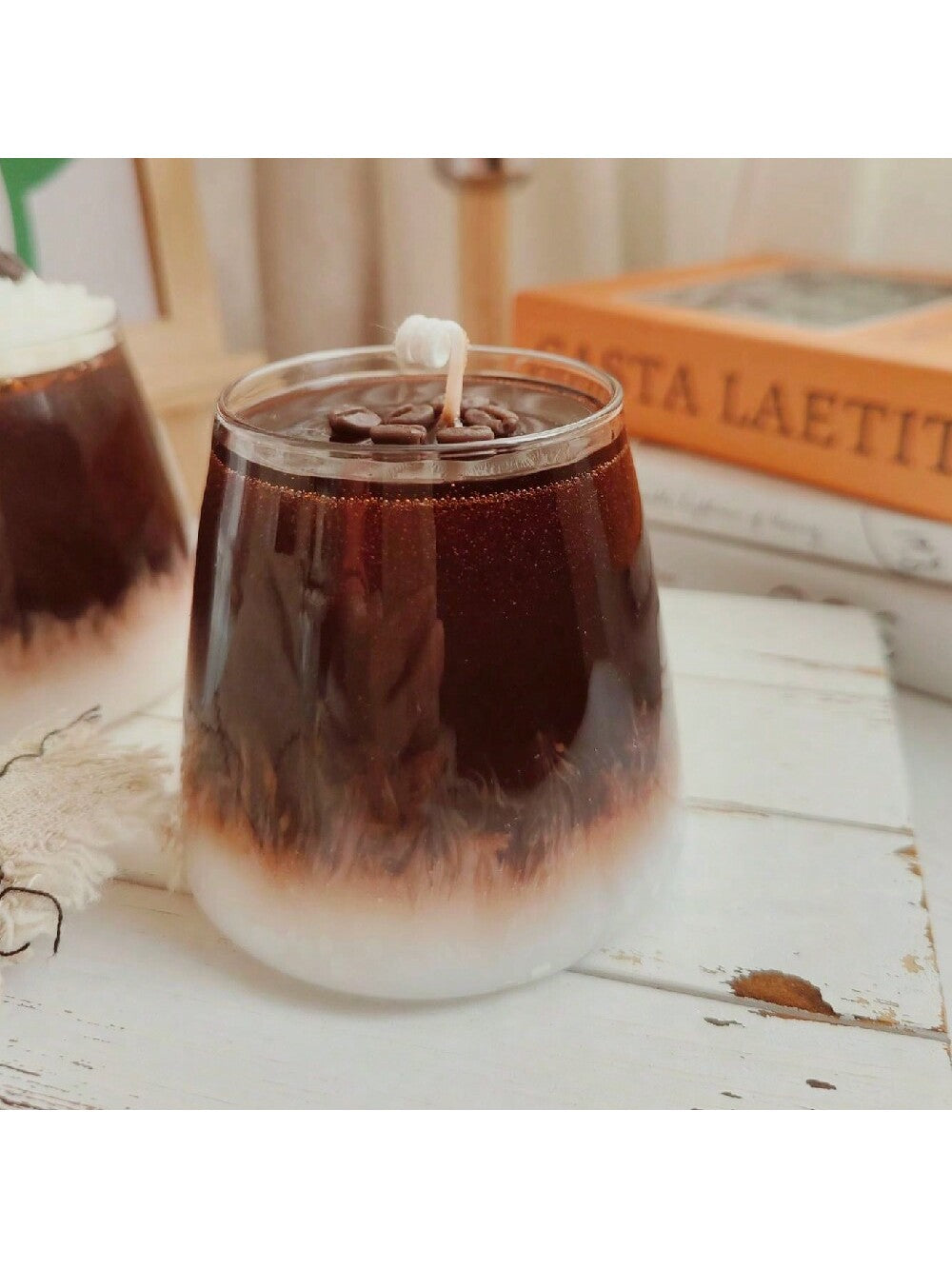 450G Coffee Ice American Black Coffee+Coffee Beans Real Aromatherapy Candle Shooting Props with Hand Gifts, Glass Cups, Jelly Wax Exquisite Gifts, Strong Aroma Aromatherapy Candles