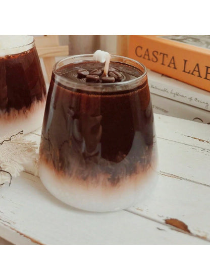 450G Coffee Ice American Black Coffee+Coffee Beans Real Aromatherapy Candle Shooting Props with Hand Gifts, Glass Cups, Jelly Wax Exquisite Gifts, Strong Aroma Aromatherapy Candles