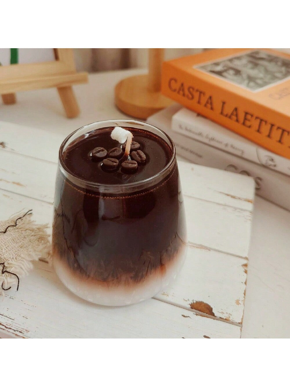 450G Coffee Ice American Black Coffee+Coffee Beans Real Aromatherapy Candle Shooting Props with Hand Gifts, Glass Cups, Jelly Wax Exquisite Gifts, Strong Aroma Aromatherapy Candles