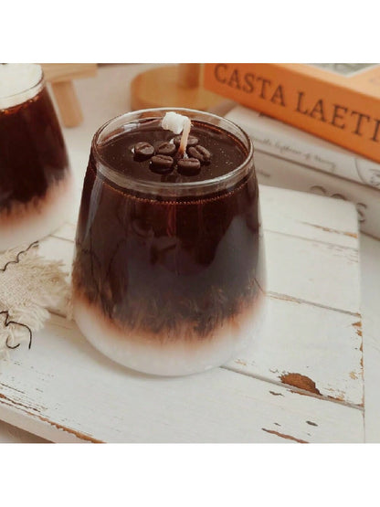 450G Coffee Ice American Black Coffee+Coffee Beans Real Aromatherapy Candle Shooting Props with Hand Gifts, Glass Cups, Jelly Wax Exquisite Gifts, Strong Aroma Aromatherapy Candles