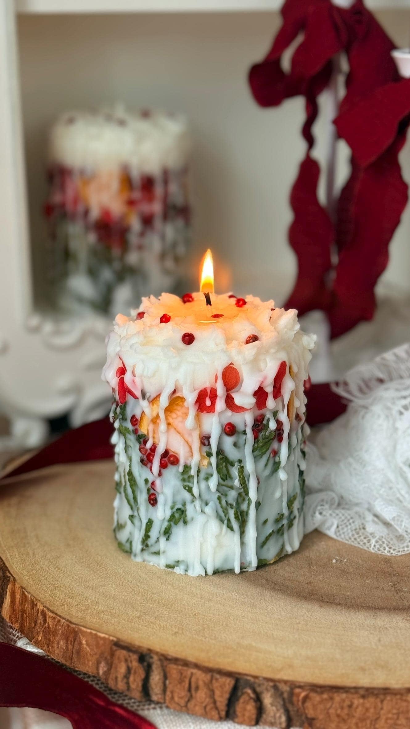 Christmas Candle: Rustic Holiday Decor with Fir Sprigs, Orange and Spices