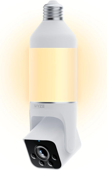Bulb Cam Security Camera, 2K HD Outdoor Light Bulb Camera, Color Night Vision, Dimmable LED Bulb, Motion Detection, Siren Alarm, Works W/Alexa/Google Assistant. Free Expert Support