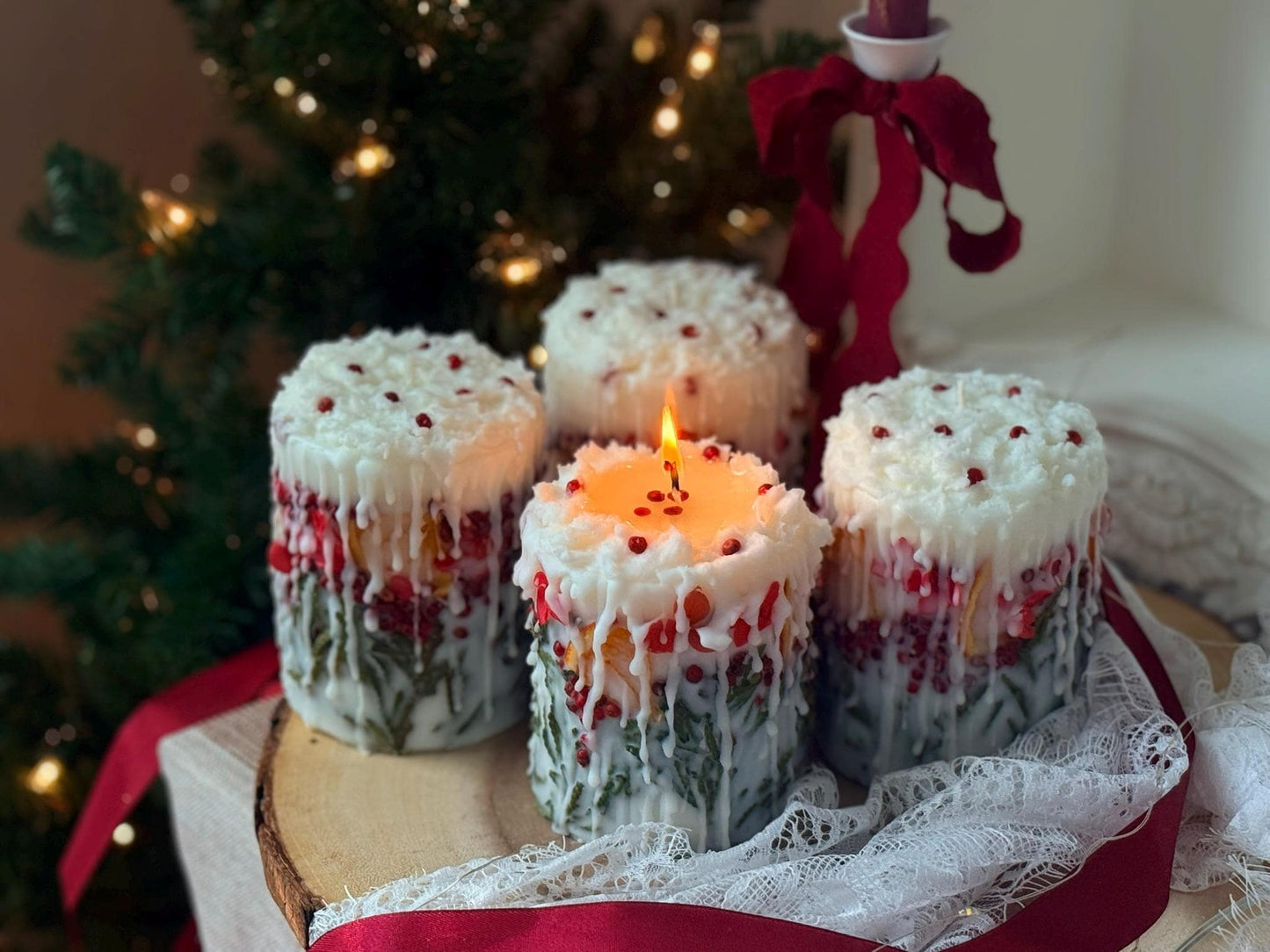 Christmas Candle: Rustic Holiday Decor with Fir Sprigs, Orange and Spices