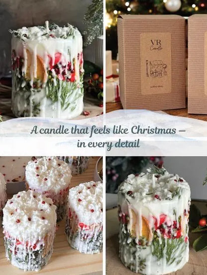 Christmas Candle: Rustic Holiday Decor with Fir Sprigs, Orange and Spices