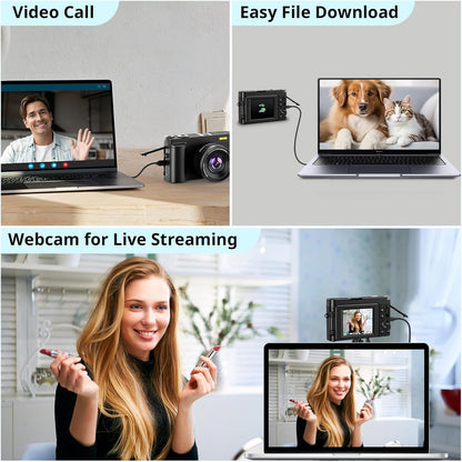 4K Digital Camera for Photography Autofocus, 2024 Latest 48MP Vlogging Camera for Youtube with SD Card, 2 Batteries, 3" 180°Flip Screen Compact Travel Camera for Teens with 16X Zoom, Anti-Shake,Black