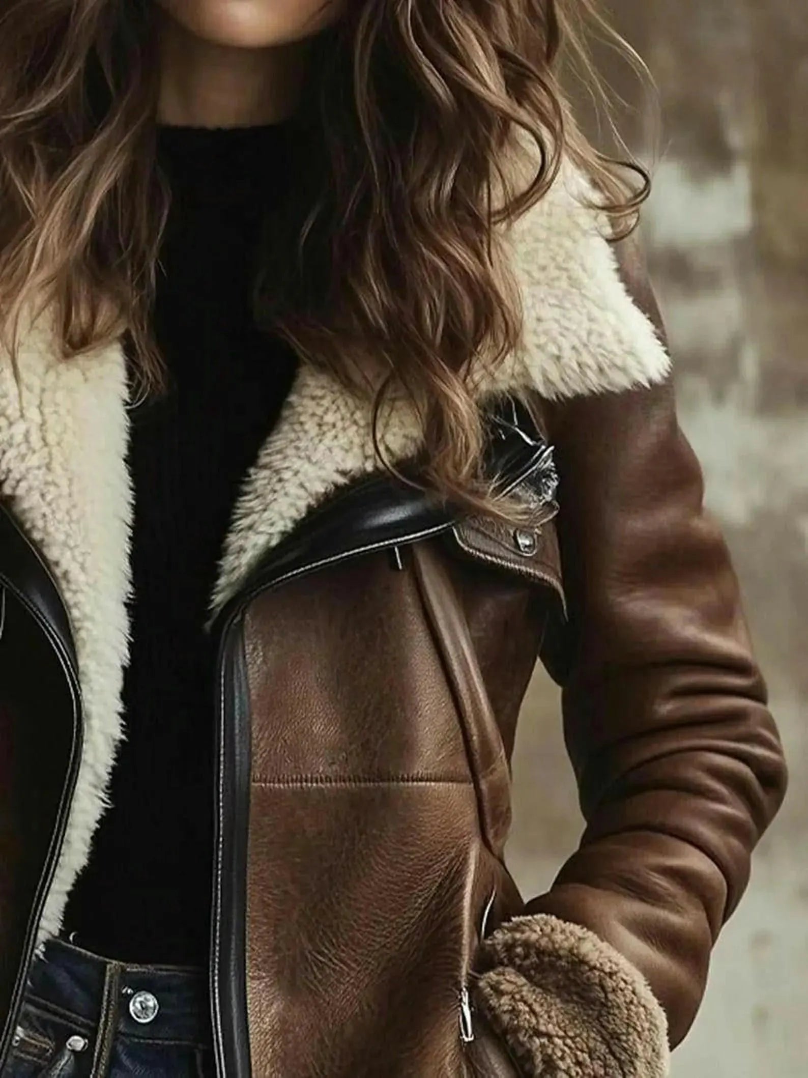 Women’S Shearling Leather Jacket | Brown Sheepskin Winter Coat | Real Shearling Aviator Jacket | Warm Vintage Style Outerwear
