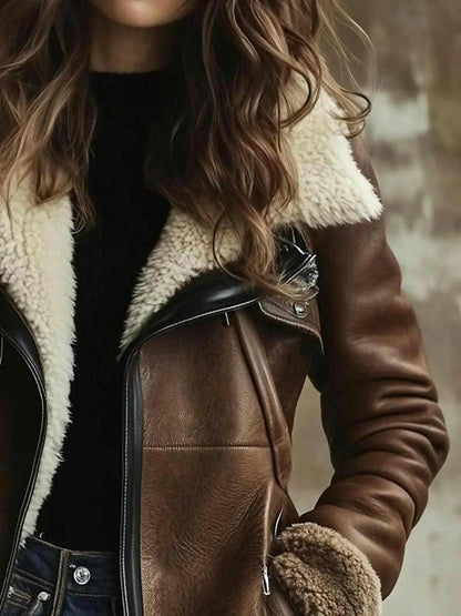 Women’S Shearling Leather Jacket | Brown Sheepskin Winter Coat | Real Shearling Aviator Jacket | Warm Vintage Style Outerwear
