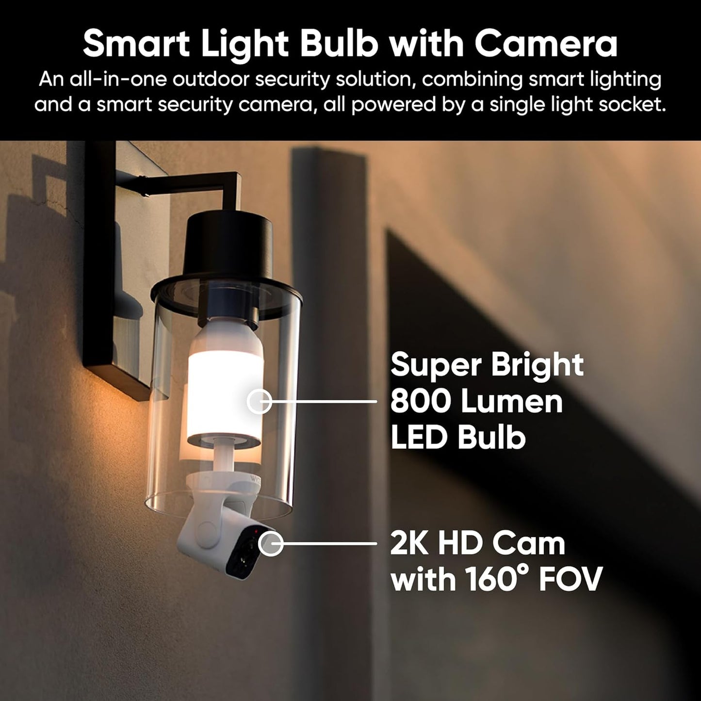 Bulb Cam Security Camera, 2K HD Outdoor Light Bulb Camera, Color Night Vision, Dimmable LED Bulb, Motion Detection, Siren Alarm, Works W/Alexa/Google Assistant. Free Expert Support