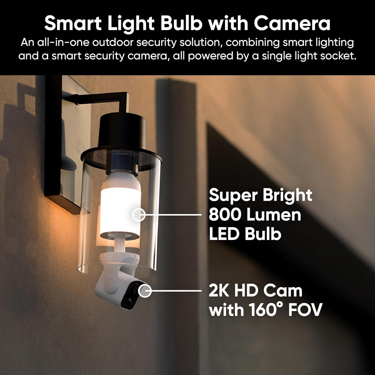 Bulb Cam Security Camera, 2K HD Outdoor Light Bulb Camera, Color Night Vision, Dimmable LED Bulb, Motion Detection, Siren Alarm, Works W/Alexa/Google Assistant. Free Expert Support