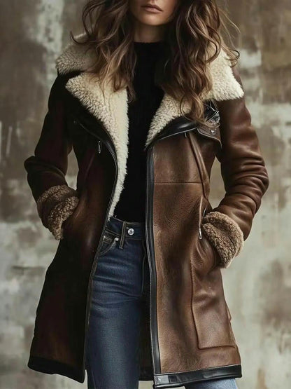 Women’S Shearling Leather Jacket | Brown Sheepskin Winter Coat | Real Shearling Aviator Jacket | Warm Vintage Style Outerwear