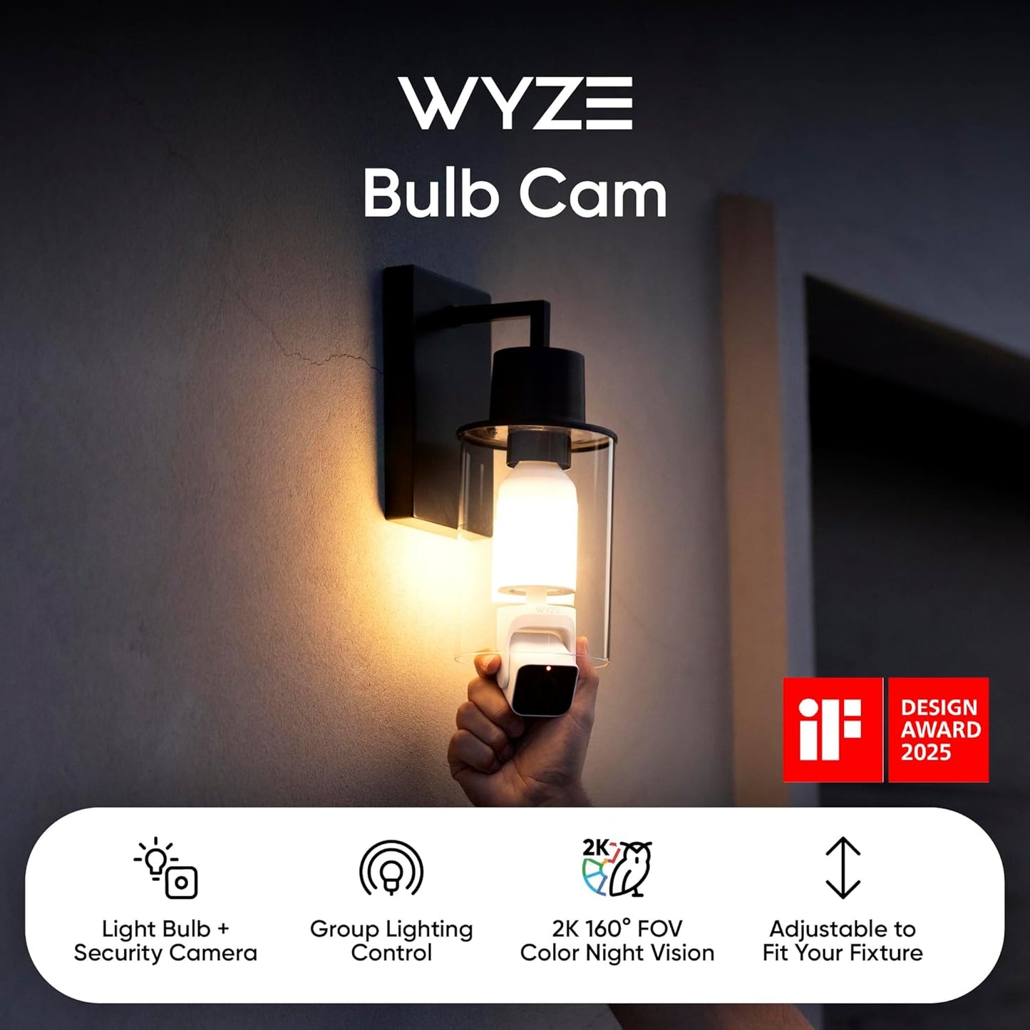 Bulb Cam Security Camera, 2K HD Outdoor Light Bulb Camera, Color Night Vision, Dimmable LED Bulb, Motion Detection, Siren Alarm, Works W/Alexa/Google Assistant. Free Expert Support