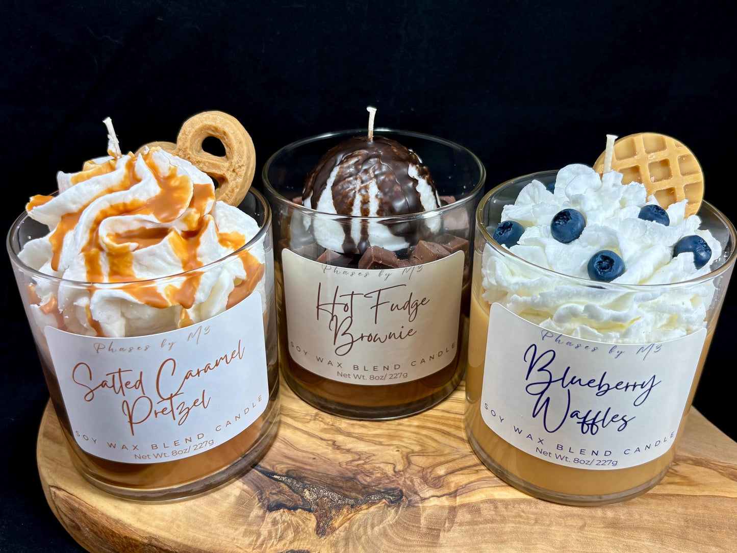 Dessert Collection Soy Wax Candles Salted Caramel Pretzel/Hot Fudge Brownie/Hot Baked Apple Pie/ Pumpkin Crunch Cake and More!