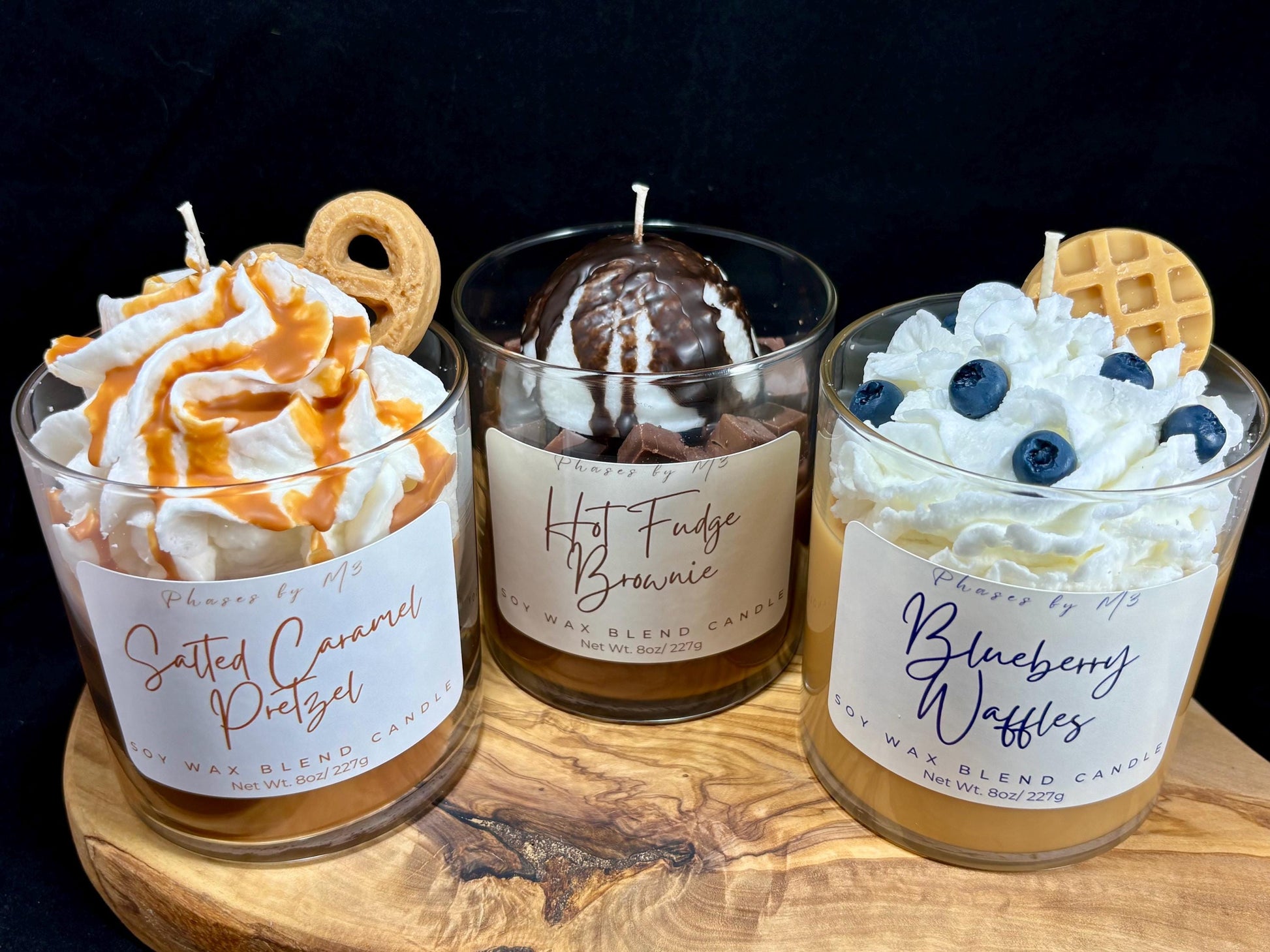 Dessert Collection Soy Wax Candles Salted Caramel Pretzel/Hot Fudge Brownie/Hot Baked Apple Pie/ Pumpkin Crunch Cake and More!