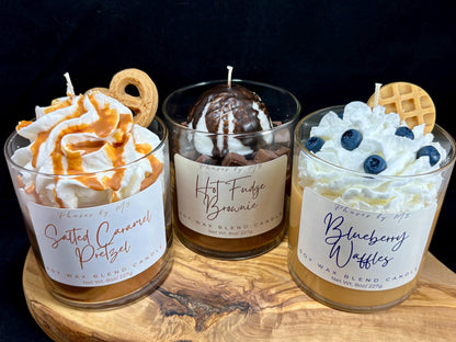 Dessert Collection Soy Wax Candles Salted Caramel Pretzel/Hot Fudge Brownie/Hot Baked Apple Pie/ Pumpkin Crunch Cake and More!