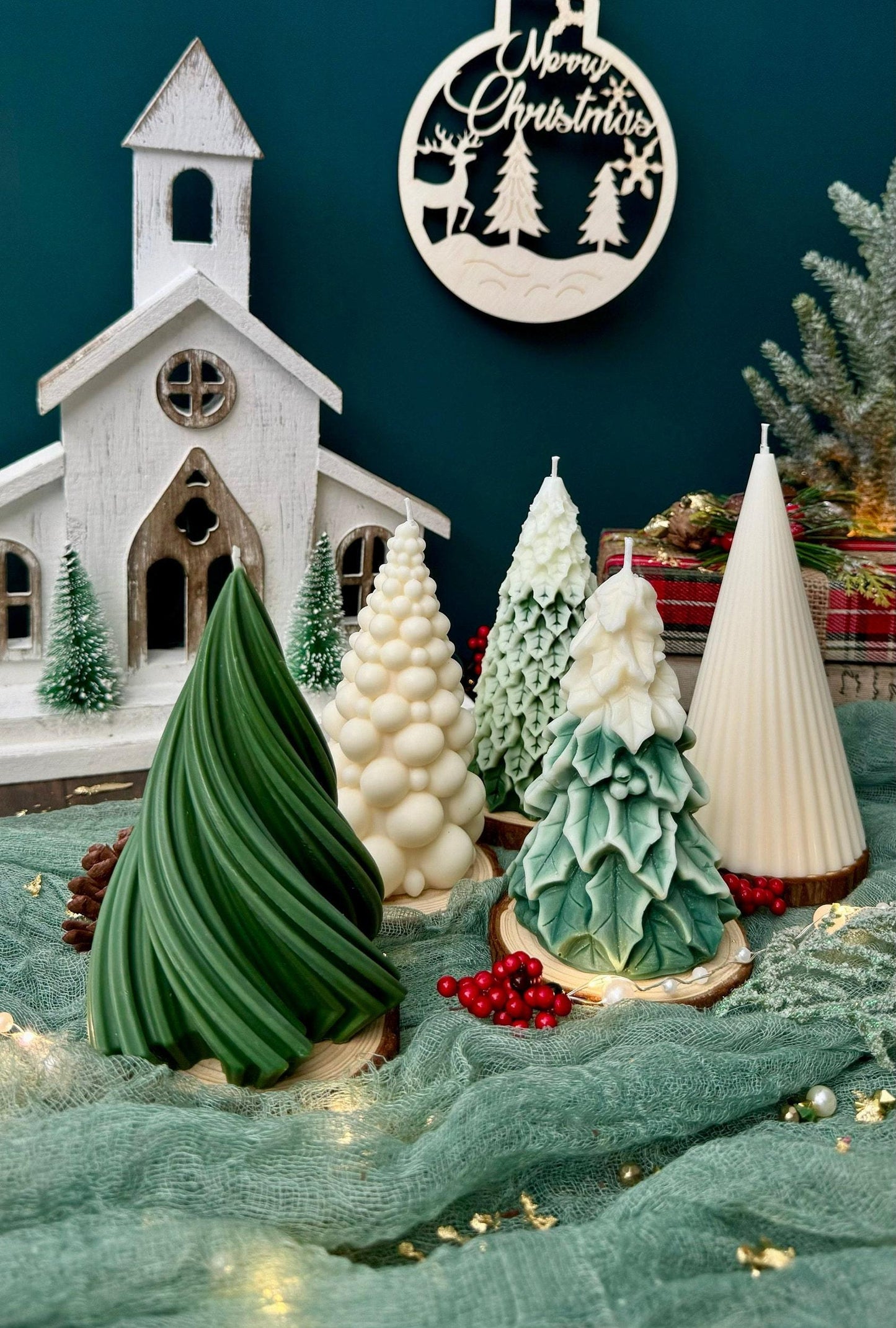 Christmas Tree Candle in Variety of Shapes: Holiday Scented Soy Candle / Xmas Decor